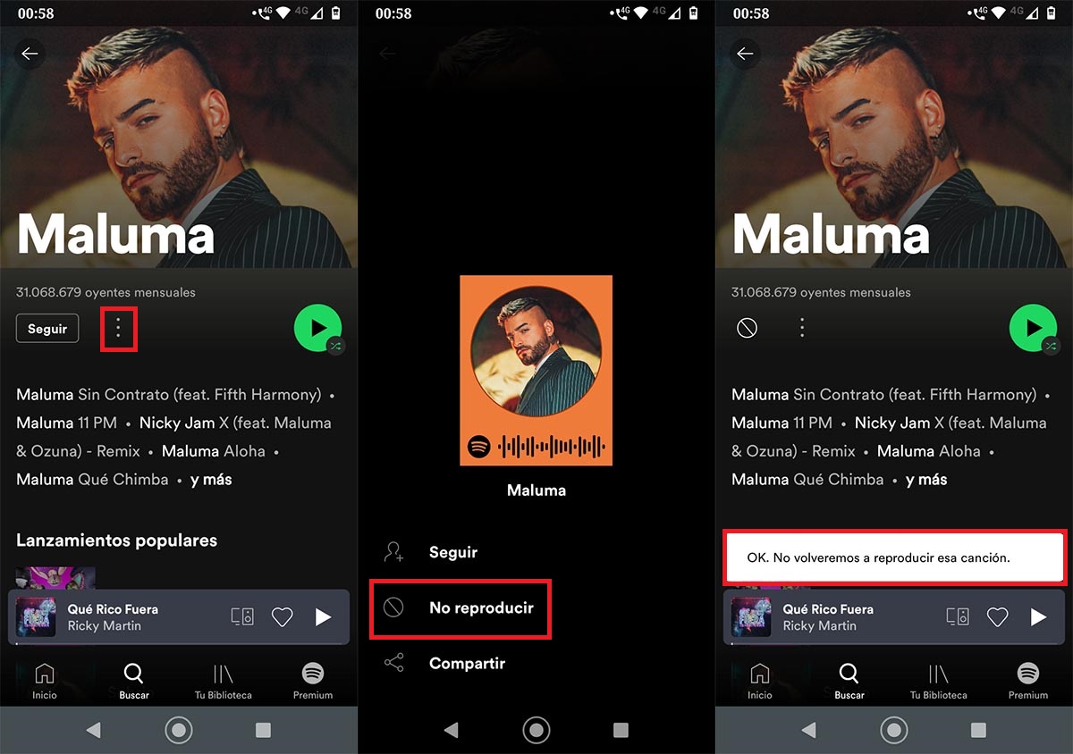 Bloquear a un artista en Spotify