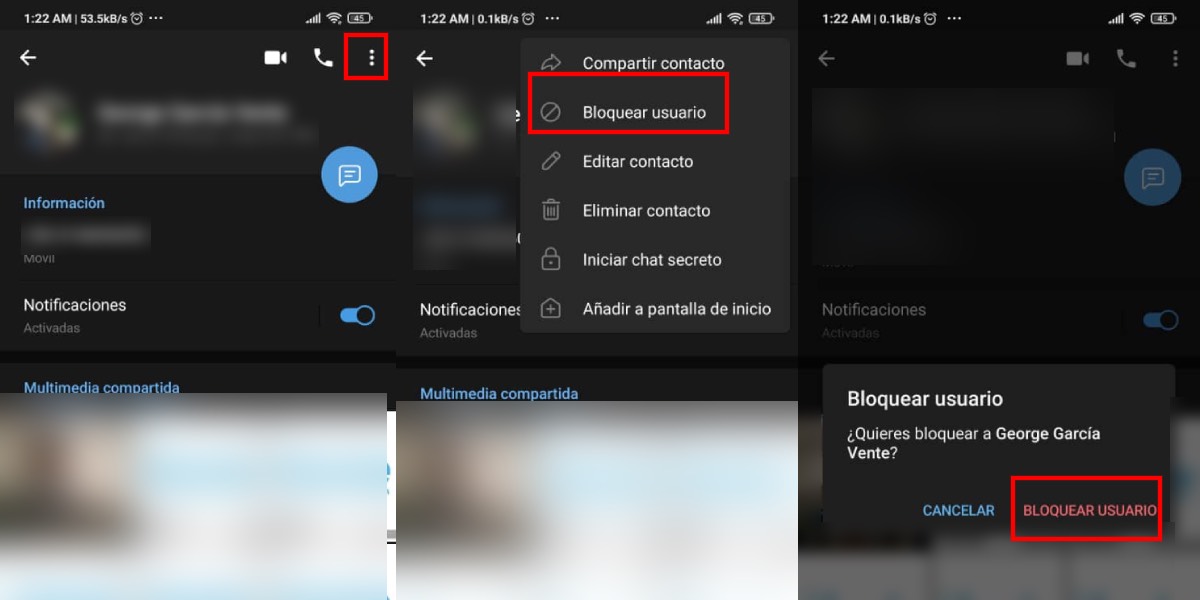 Bloquear un contacto en Telegram