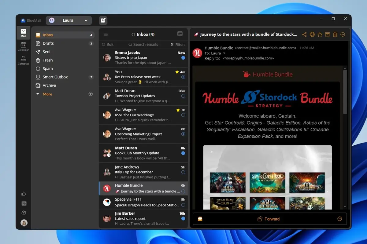 BlueMail alternativa a Gmailify de Gmail