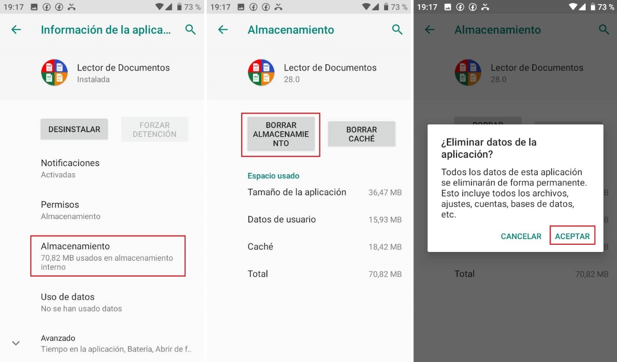 Borra los datos de almacenamiento