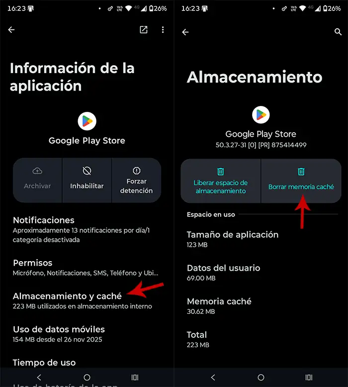 Borrar cache de Play Store en un telefono Android