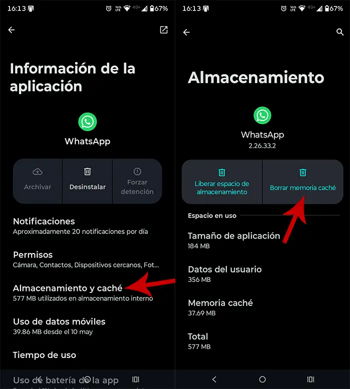 Borrar caché de WhatsApp en Android
