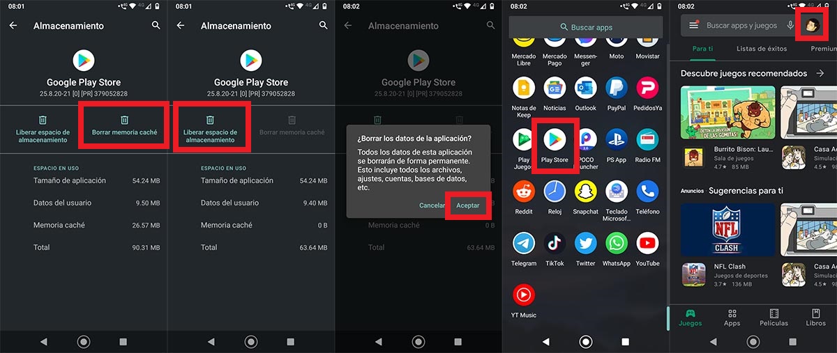 Borrar cache y liberar espacio Play Store Android