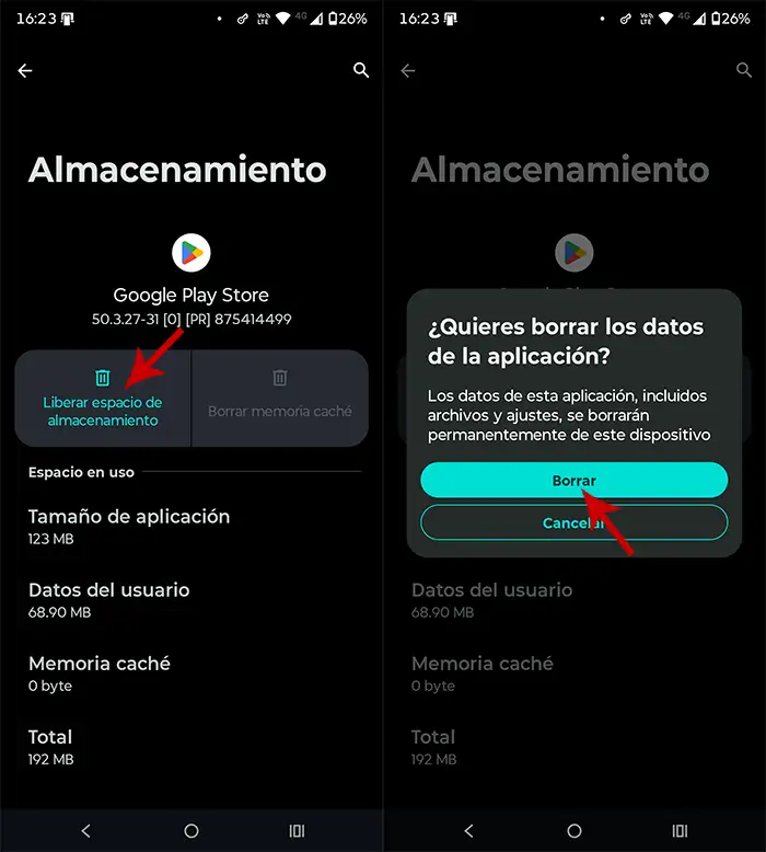 Borrar datos de Play Store Android