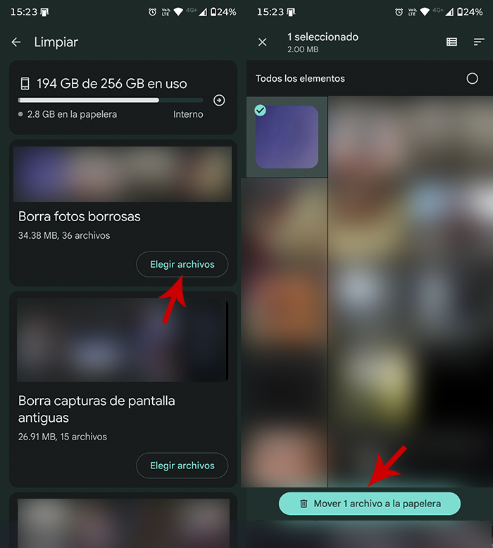 Borrar fotos borrosas Google Files