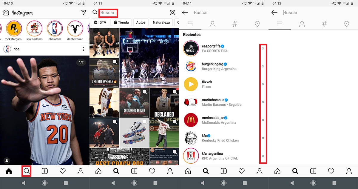 Borrar historial busquedas Instagram