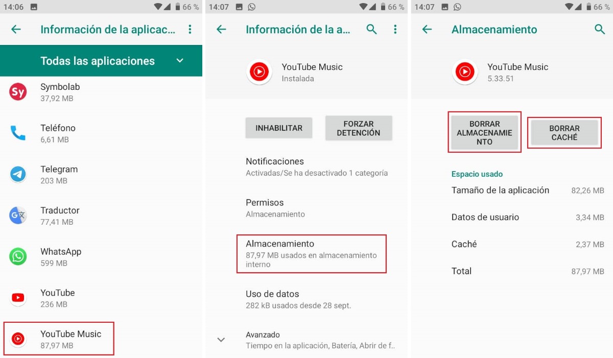 Borrar los datos y el caché de la aplicación de YouTube