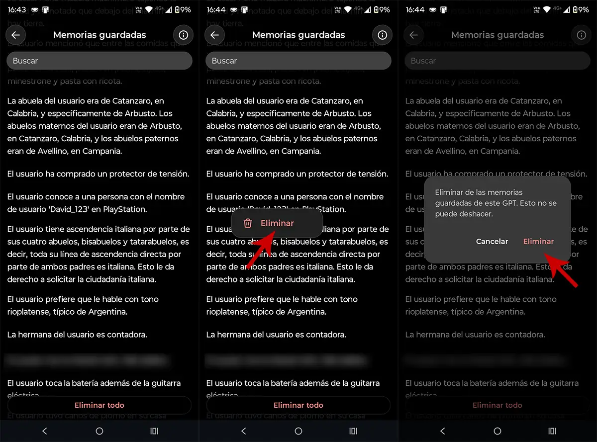 Borrar memoria ChatGPT movil