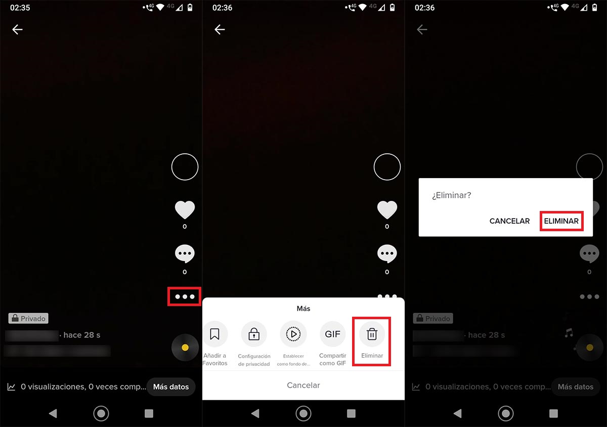 Borrar un borrador de TikTok