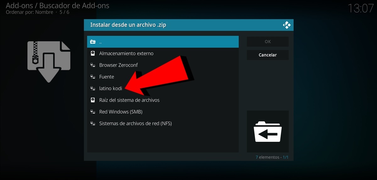 Busca latino kodi y presiona sobre esta fuente