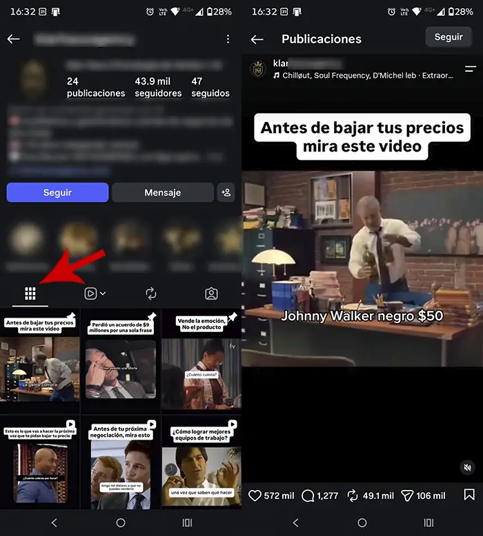 Buscar Reel como publicacion y realizar captura