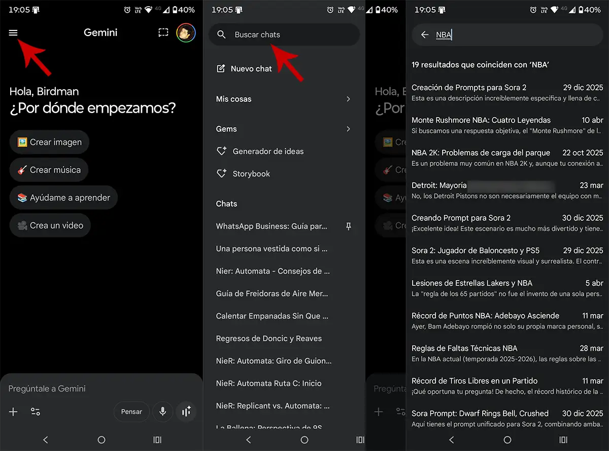 Buscar chats en Gemini