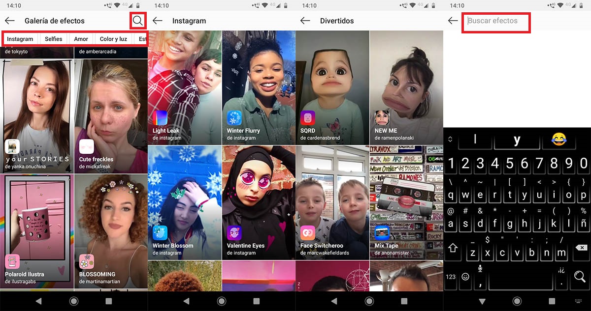 Buscar efectos Stories Instagram