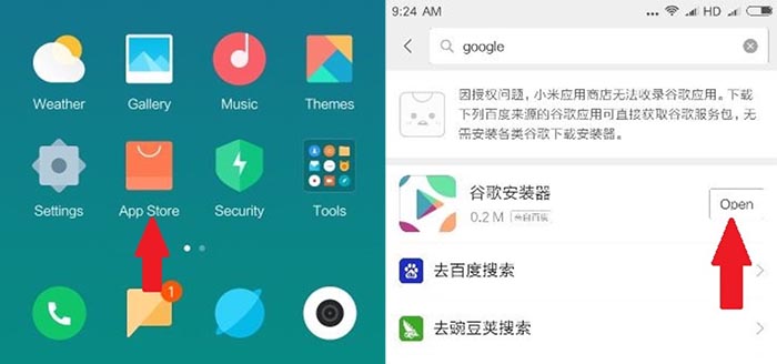 Buscar instalador google MIUI 9