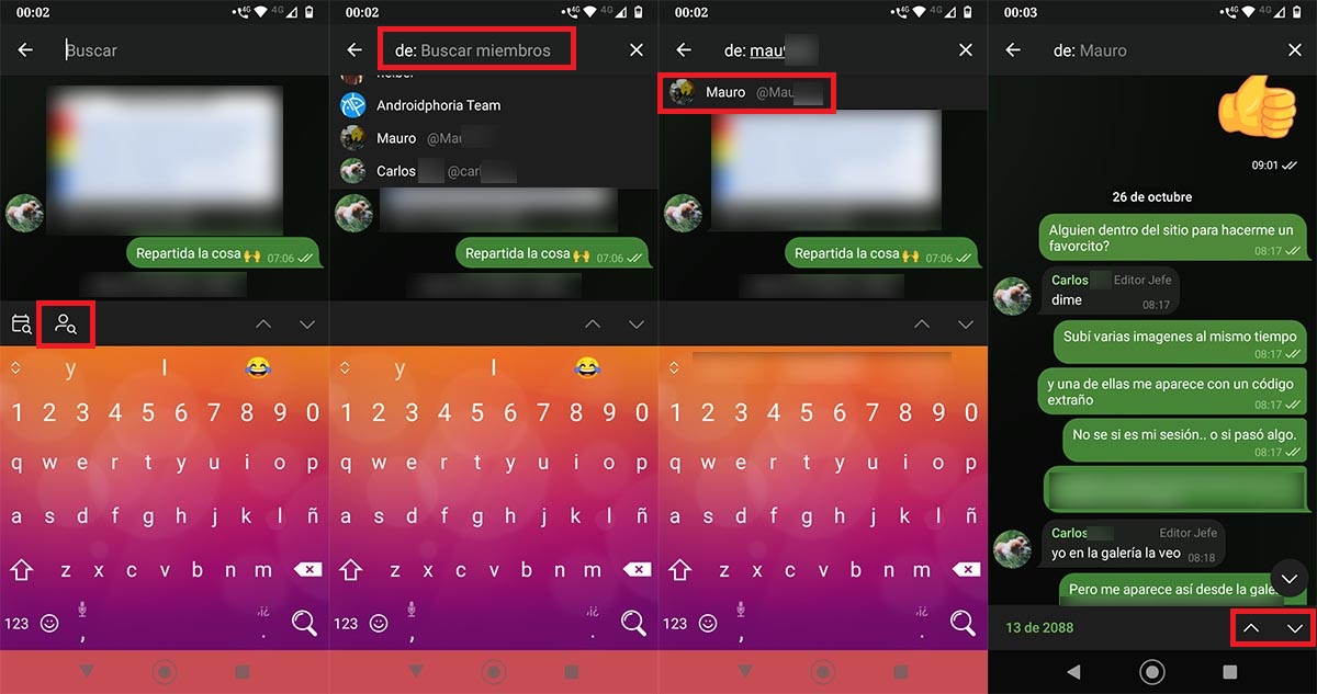 Buscar mensajes de una persona en Telegram