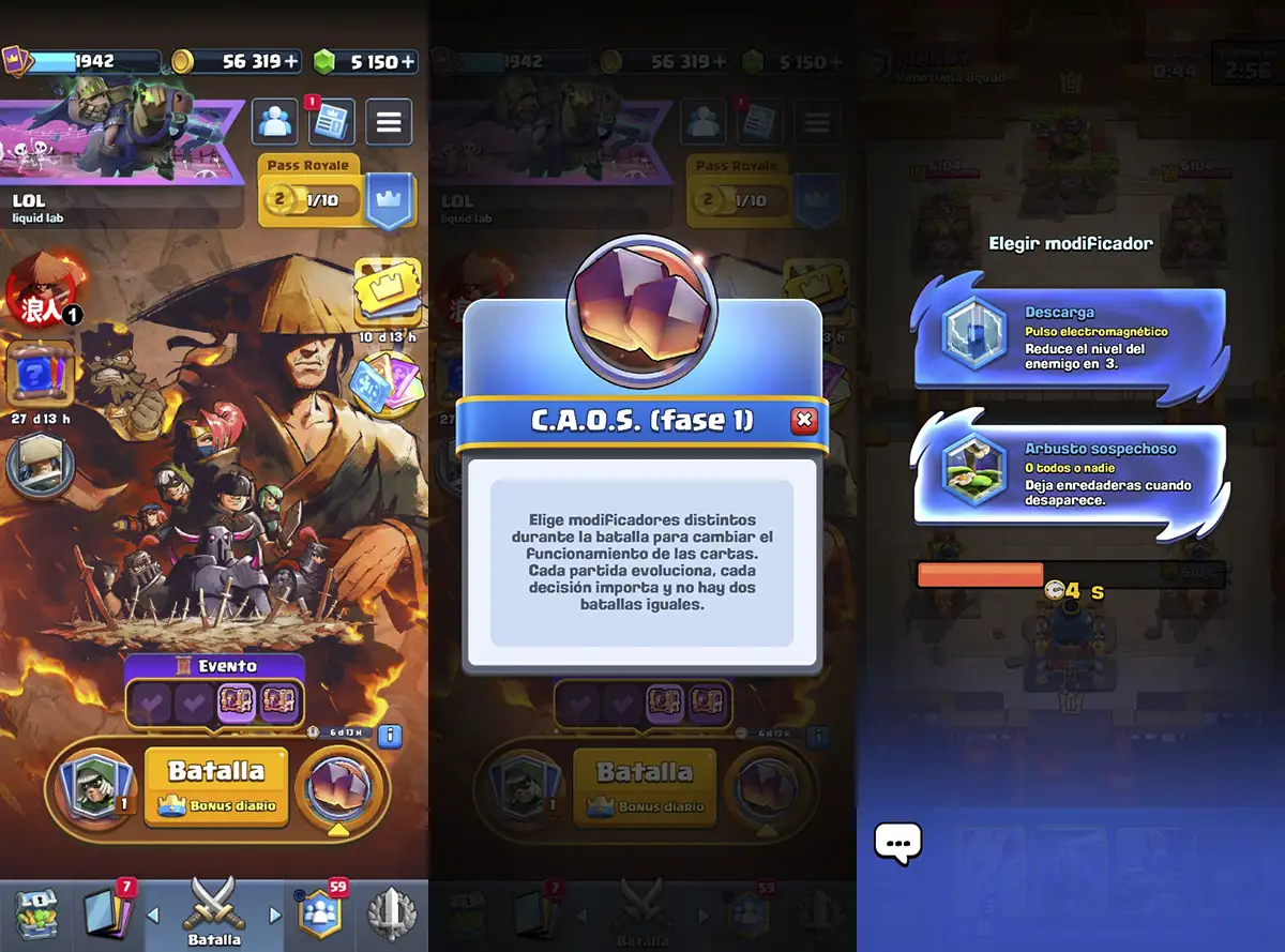CAOS Fase 1 Clash Royale mazos