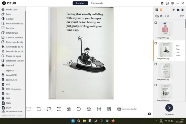 CZUR ET MAX el programa ofrece una herramienta para ordenar las paginas escaneadas