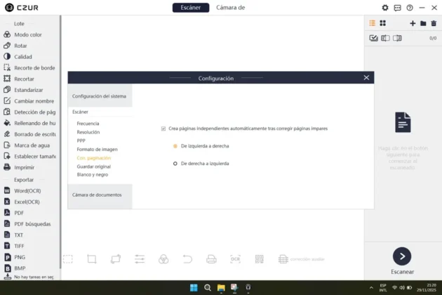 CZUR ET MAX puedes elegir el orden de las paginas del modo de escaneo de libro automatico