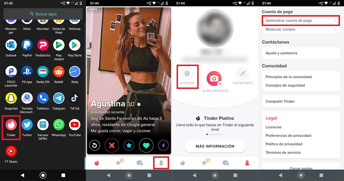 Cacelar Tinder Gold desde la app