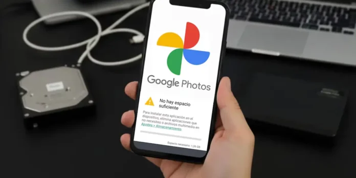 Aplicación de Google Fotos sin espacio de almacenamiento disponible