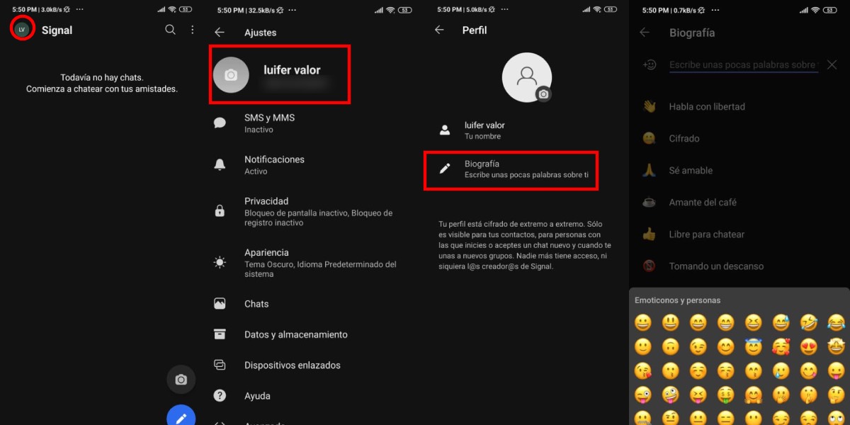 Cambia tu estado de Signal