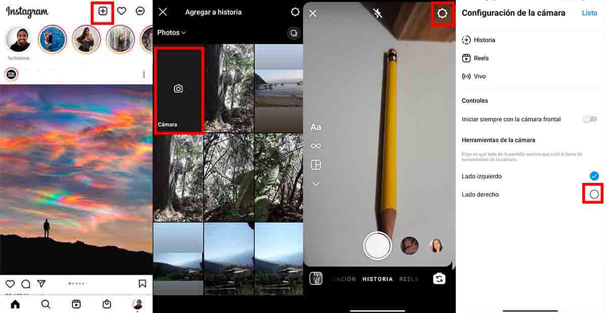 Cambiar ajustes cámara Instagram