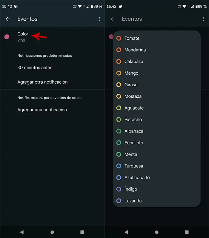 Cambiar color del calendario de Google en el móvil