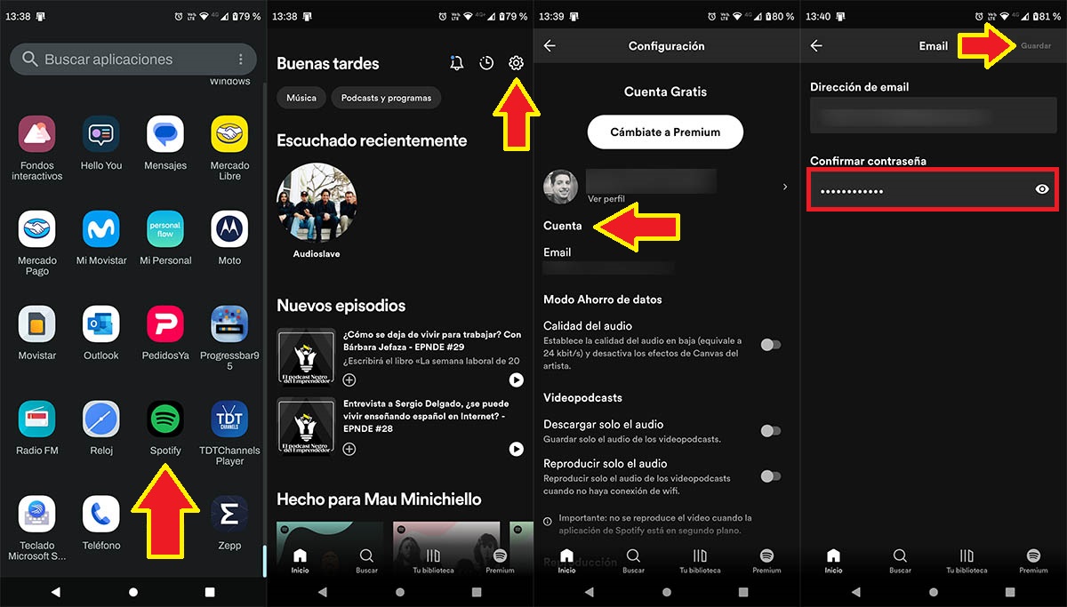 Cambiar contraseña en Spotify desde el móvil