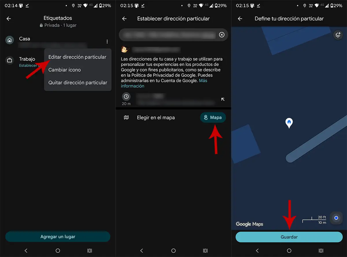Cambiar dirección de casa en Google Maps