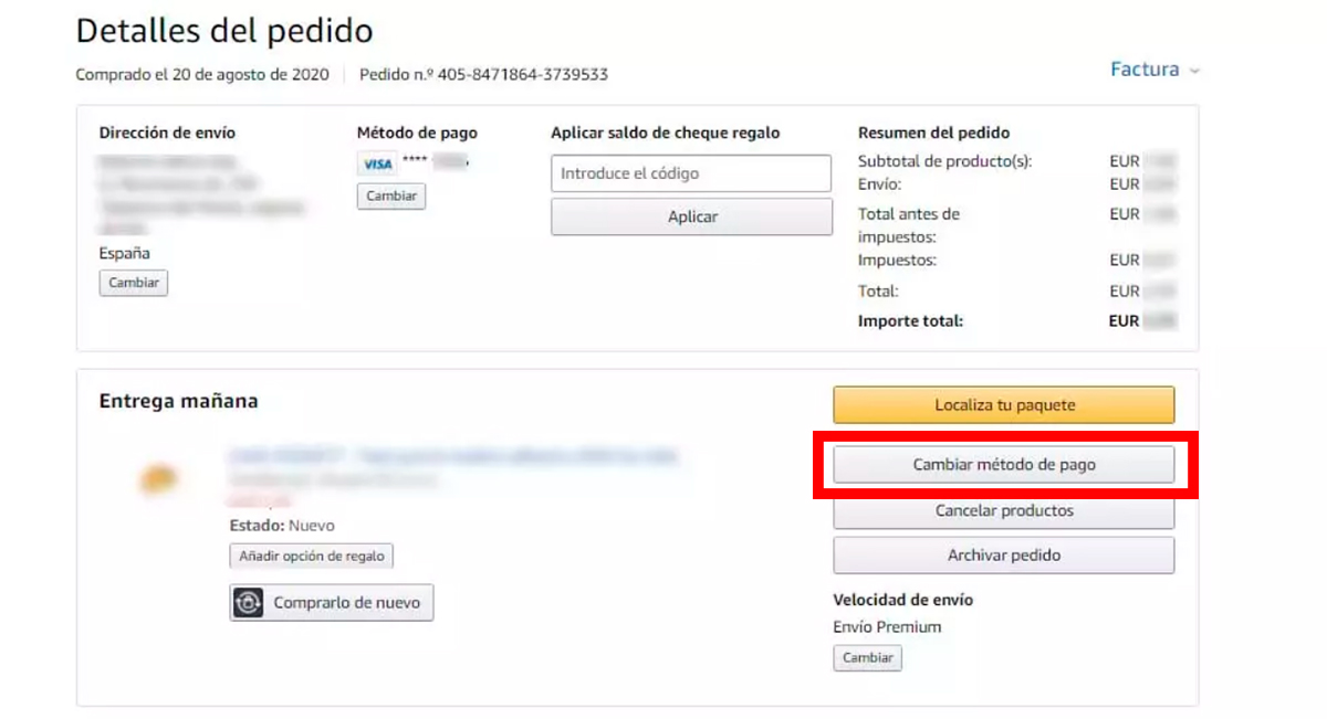 Cambiar el metodo de pago y los detalles de pedido con tu ordenador paso 4