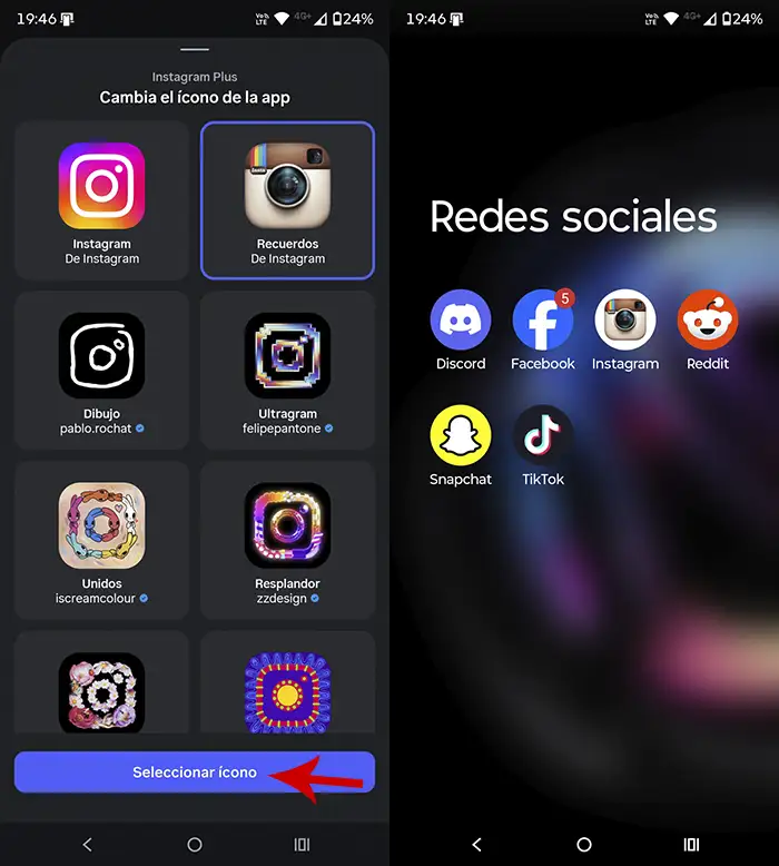 Cambiar icono de Instagram