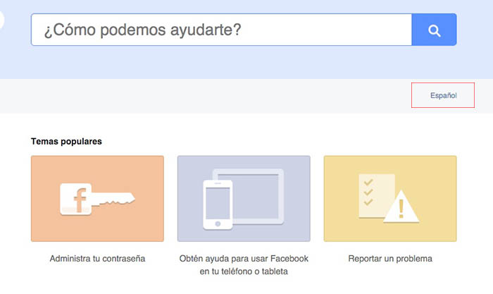 Cambiar idioma Facebook