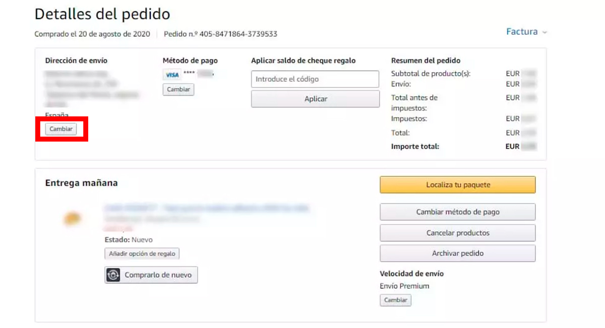 Cambiar la direccion para una entrega de Amazon paso 5