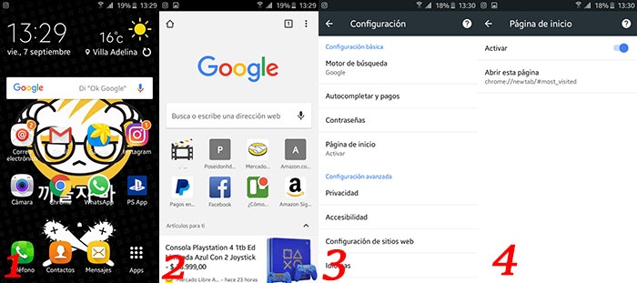 Cambiar pagina de inicio en Chrome para Android