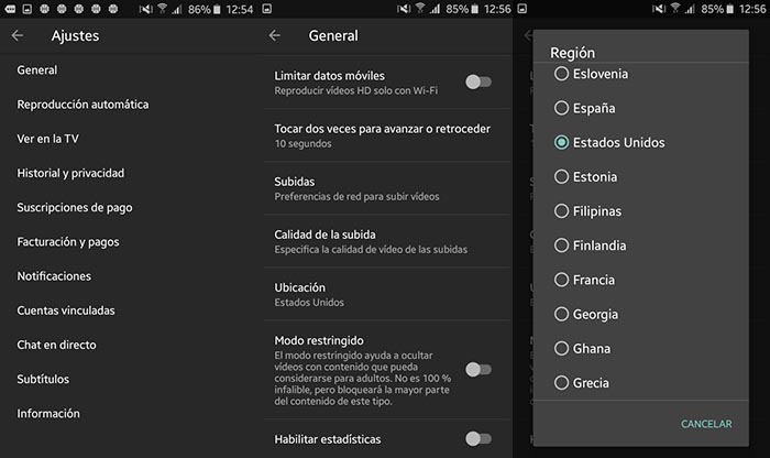 Cambiar pais tendencias YouTube Paso 2