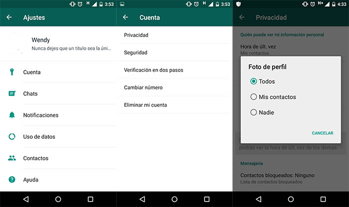 Cambiar quien puede ver la foto de perfil en WhatsApp