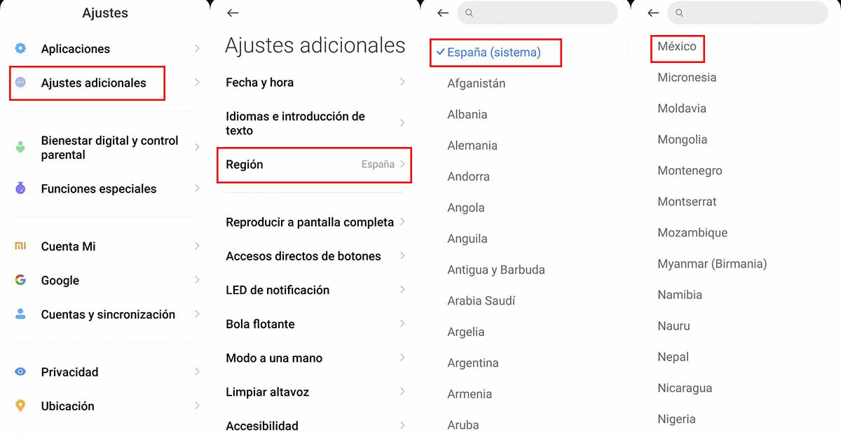 Cambiar región móvil para MIUI no bloquee Google News