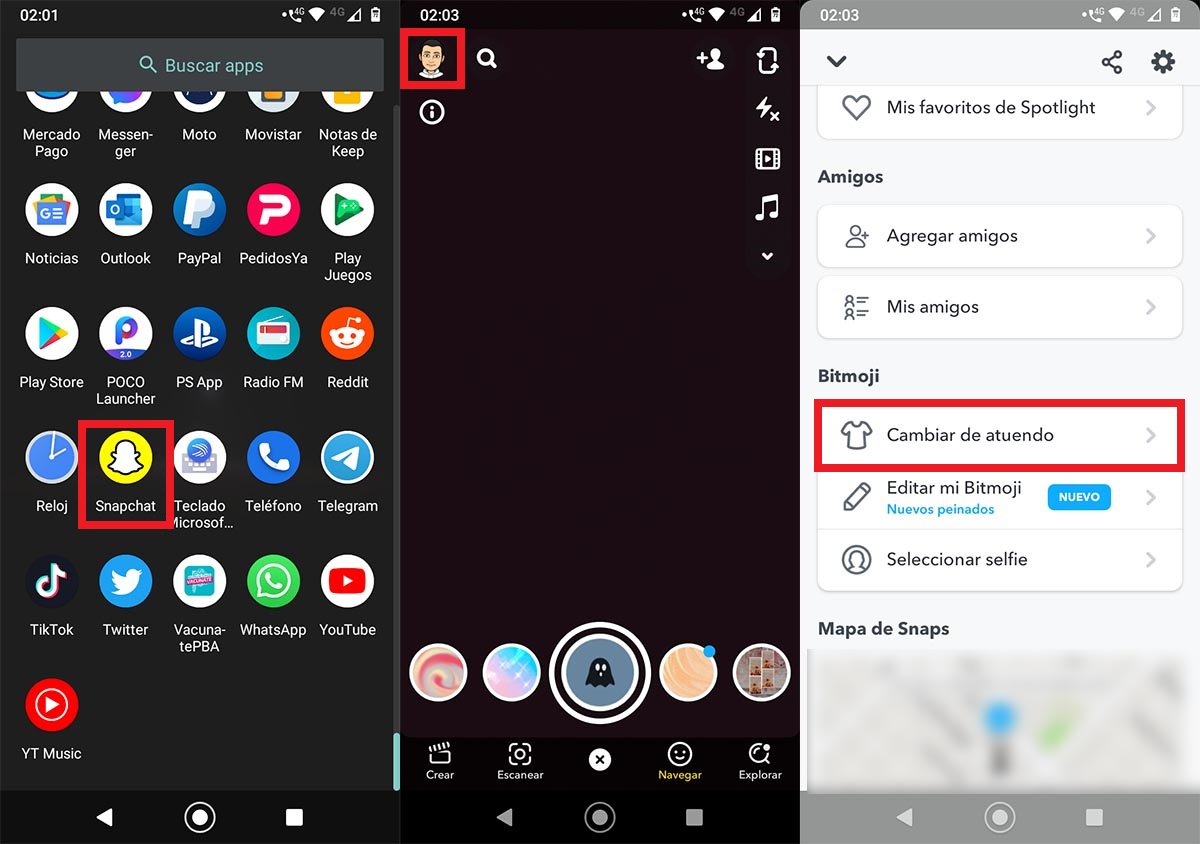 Cambiar ropa bitmoji Snapchat
