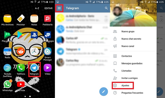 Cambiar tamano texto Telegram paso 1