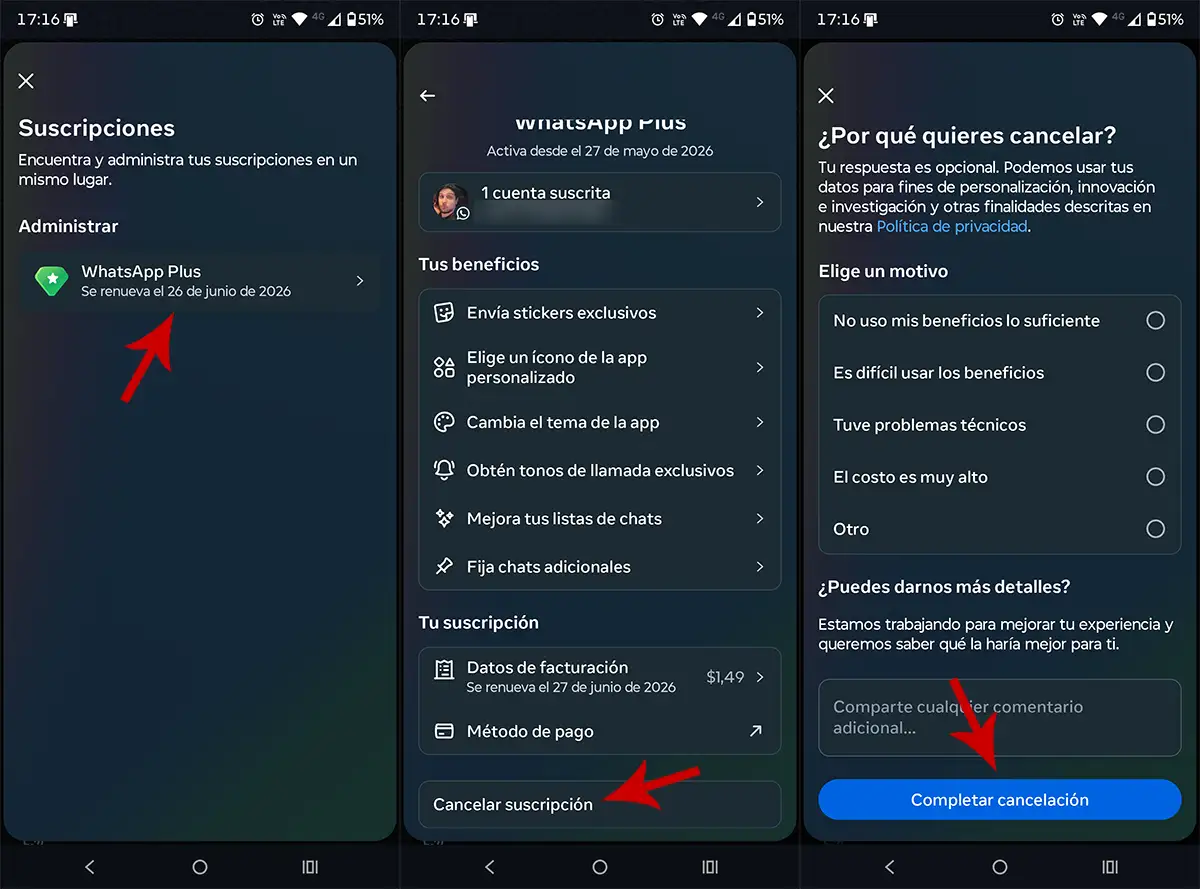 Cancelar WhatsApp Plus