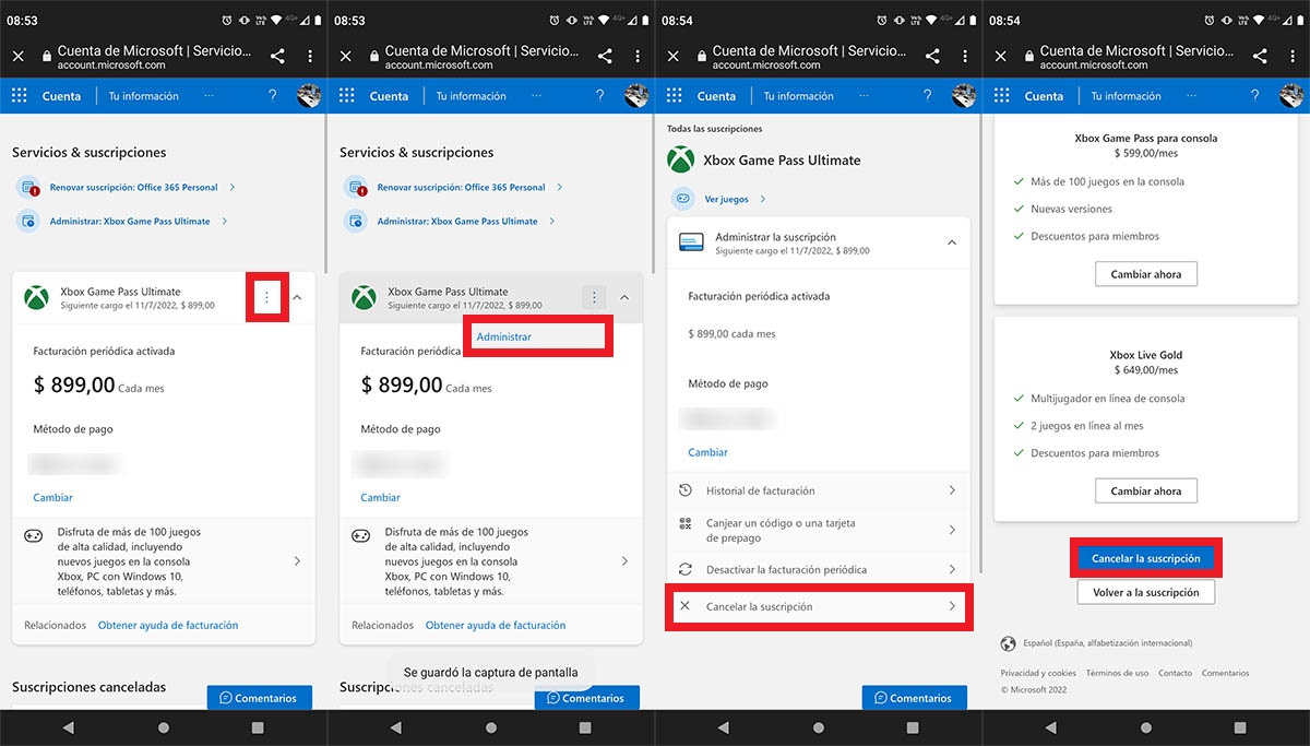 Cancelar suscripcion de Xbox Game Pass desde el movil
