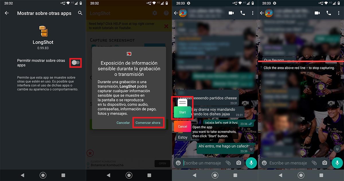 Capturar toda la pantalla WhatsApp con LongShot