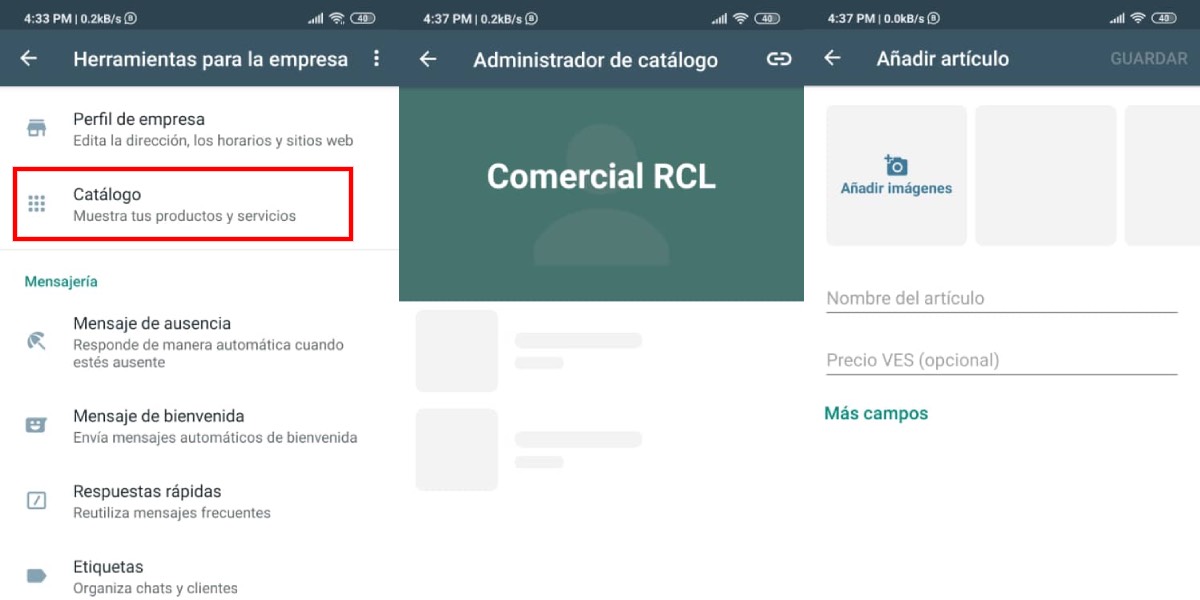 Catálogo de productos en WhatsApp Business