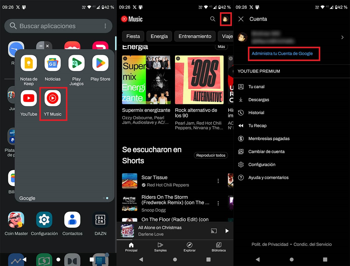 Cerrar sesion YouTube Music en Android