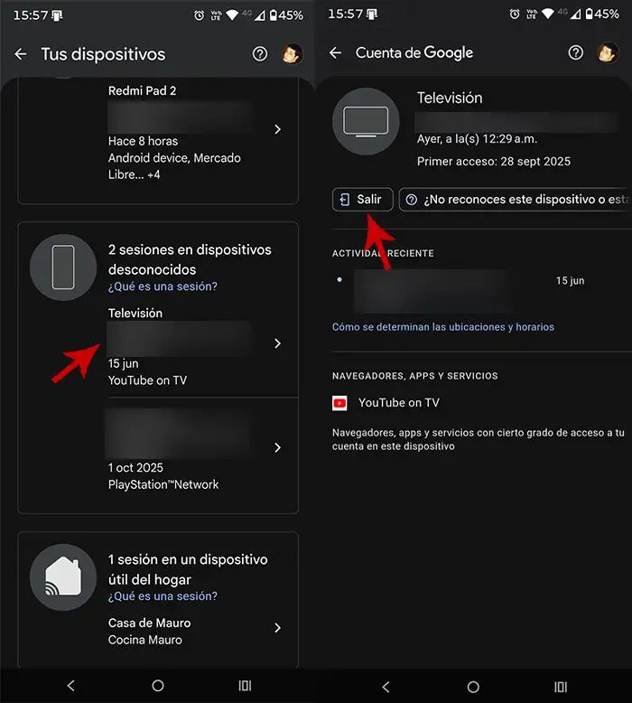Cerrar sesion de YouTube del televisor remotamente