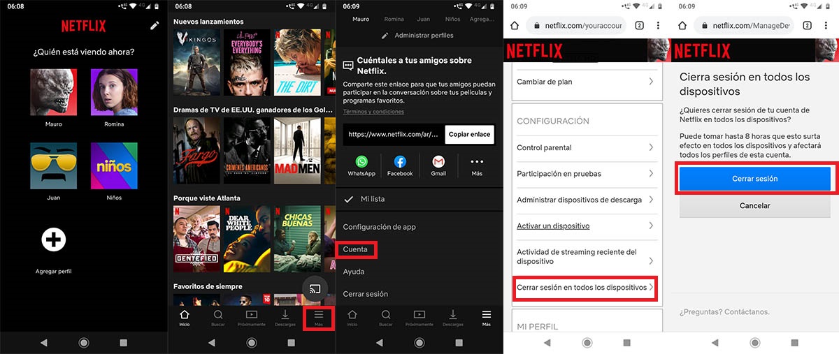 Cerrar sesión dispositivos en Netflix