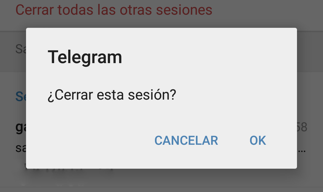 Cerrar sesiones activas en Telegram