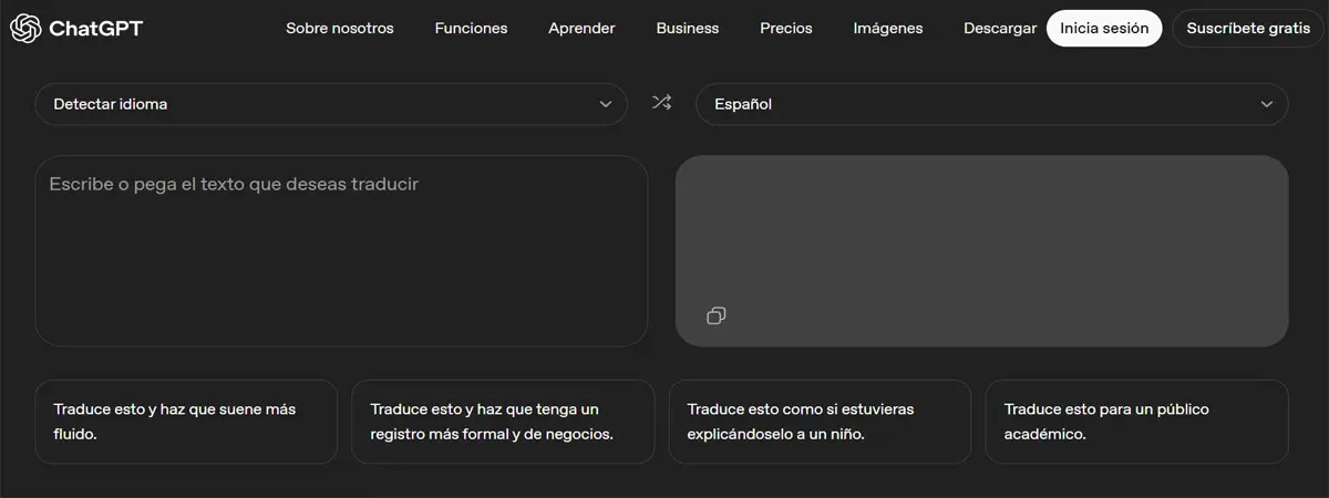 Vista general de ChatGPT Translate