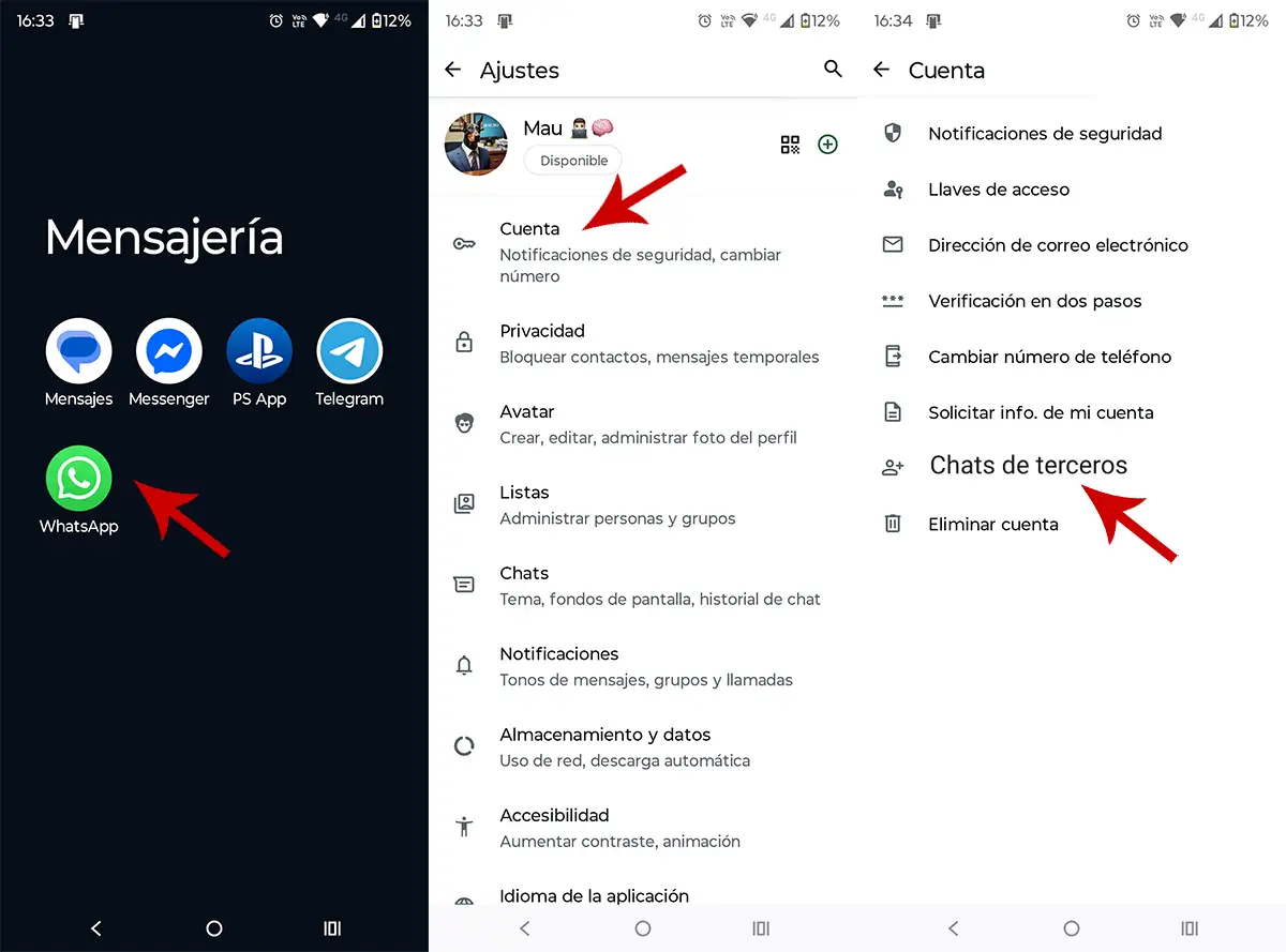Chats de terceros en WhatsApp