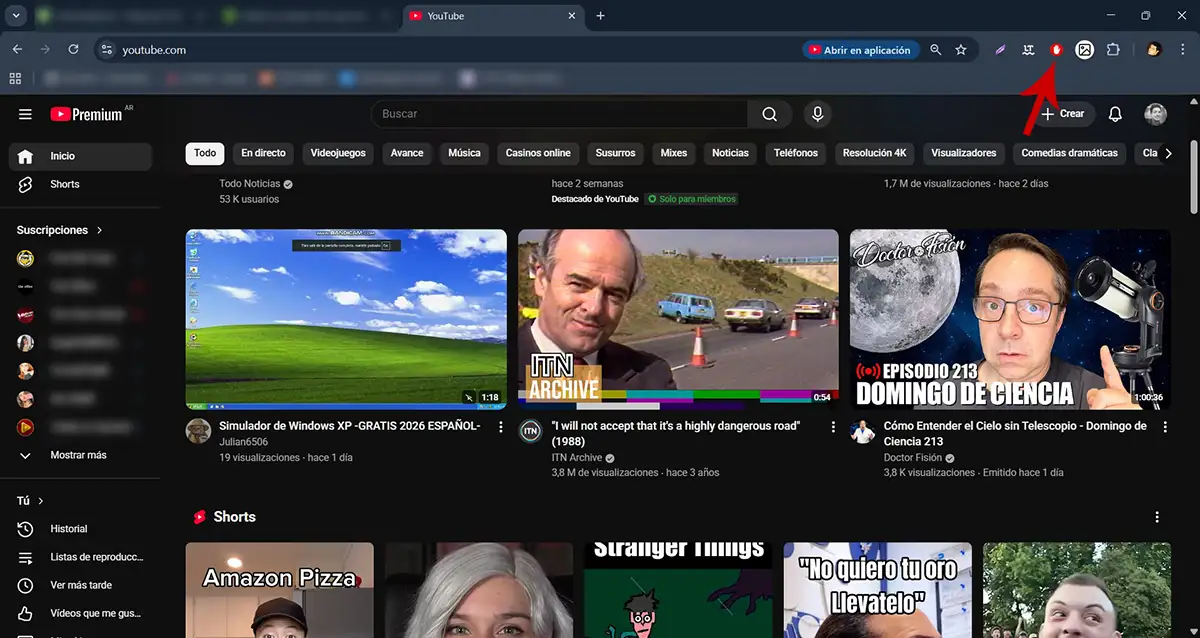 Clicar en el bloqueador de anuncios